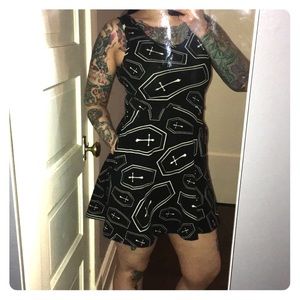 Retrolicious Coffin Print Skater Dress w/Pockets